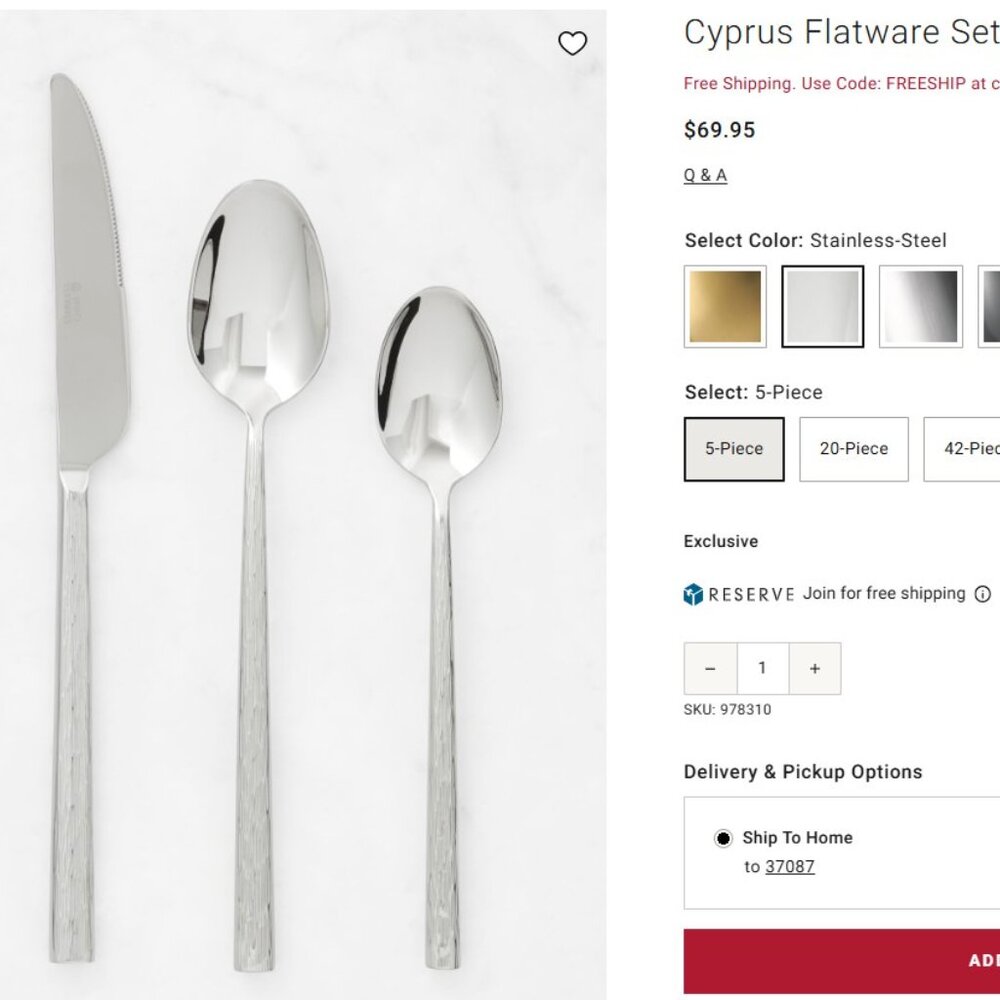 Williams-Sonoma Cyprus 40 Piece Stainless Steel Flatware Set - Picture 5 of 6
